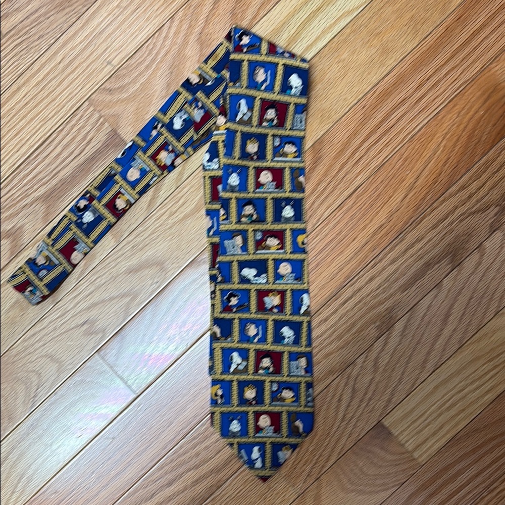 Peanuts Charlie Brown Snoopy Comic Strip Blue Window Print Silk Feel‎ Necktie